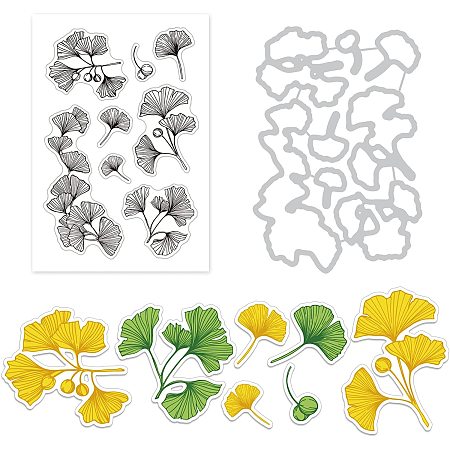 GLOBLELAND 1Set Ginkgo Cut Dies and Clear Stamp Set Plant Embossing Template Mould and Silicone Stamp for Card Scrapbooking Card DIY Craft