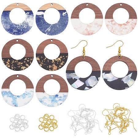 OLYCRAFT 70Pcs Wood Resin Earring Pendants Walnut Wood Resin Charms Jewelry Findings with Earring Hooks and Jump Rings for Earring Making - Mixed Color