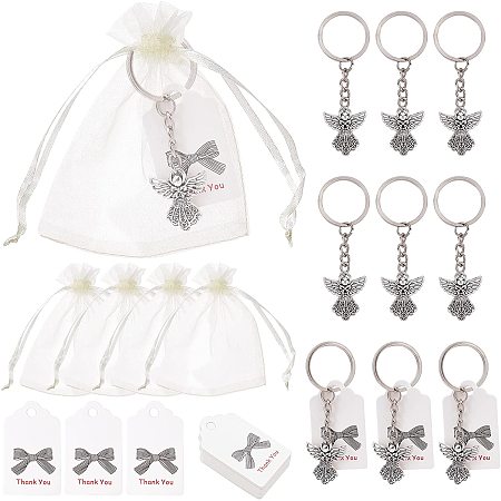 Pandahall Elite 30 Sets Angel Keychain Favors Thank You Favor Gifts, Guardian Angel Pendants 4.72x3.54 Organza Bags White Card Tags for Baptism Wedding Communion Birthday Party Guest