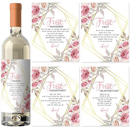Arricraft 18 Sheet 9 Style Wedding Wine Bottle Label Stickers Wedding Gifts Floral Pattern Wedding Anniversary Wine Bottle Cover Set Party Wine Bottle Labels for Wedding Party Decor Supplies 4.9x3.9in