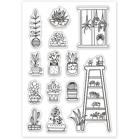GLOBLELAND Potted Plants Clear Stamps Silicone Stamp Cards Cute Plants Clear Stamps for Card Making Decoration and DIY Scrapbooking