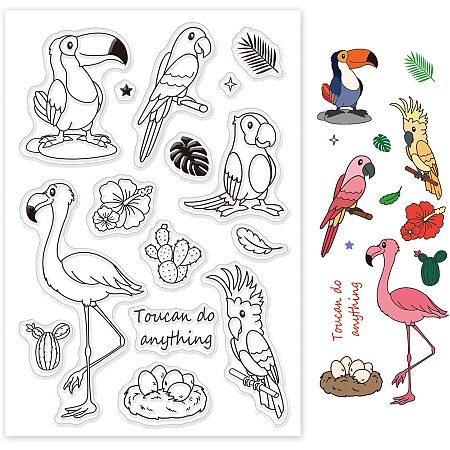 GLOBLELAND Toucan Parrot Flamingo Silicone Clear Stamps Transparent Stamps for Mother's Day Birthday Valentine's Day Cards Making DIY Scrapbooking Photo Album Decoration Paper Craft