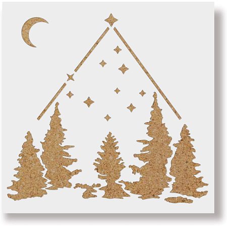 BENECREAT 12x12 Inches Forest Pattern Template Stencil Moon Star Stencils for Art Painting on Wood, Scrabooking Cardmaking and Christmas DIY Wall Floor Decoration