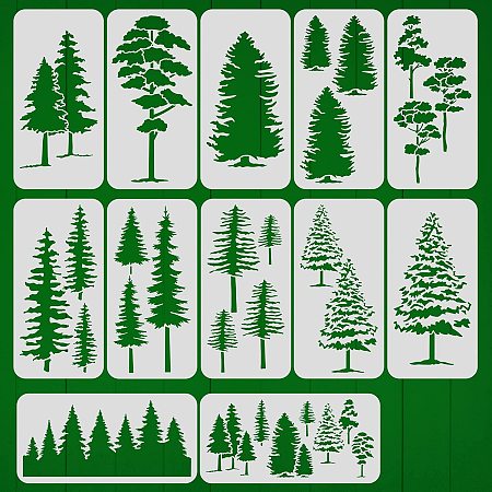 BENECREAT 12pcs Pine and Fir Tree Stencil Set, 5.9x12 inch Reusable Winter Theme Plastic Art Painting Templates for Scrapbook Decoration DIY Crafts