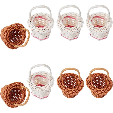 NBEADS 16Pcs 2 Styles Mini Woven Baskets with Handles, Small Farmhouse Basket Wedding Candy Gift Baskets Storage Basket for Wedding Party Favors Easter Crafts Decor, Brown and White