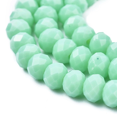 Honeyhandy Opaque Solid Color Glass Beads Strands, Faceted, Rondelle, Turquoise, 3x2mm, Hole: 0.8mm, about 165~169pcs/strand, 15~16 inch(38~40cm)