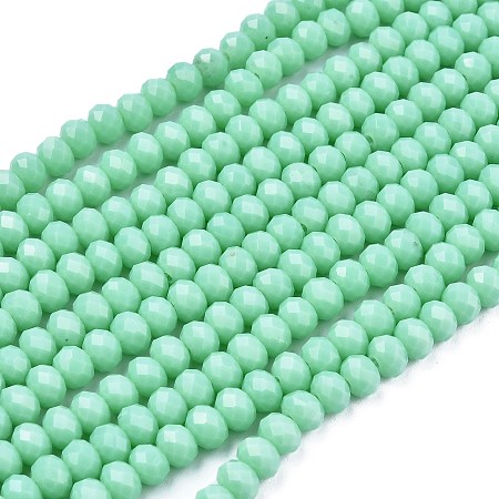 Arricraft Opaque Solid Color Glass Beads Strands, Faceted, Rondelle, Turquoise, 6x5mm, Hole: 1mm, about 92~94pcs/strand, 17~17.5 inches(42.5~43.75cm)