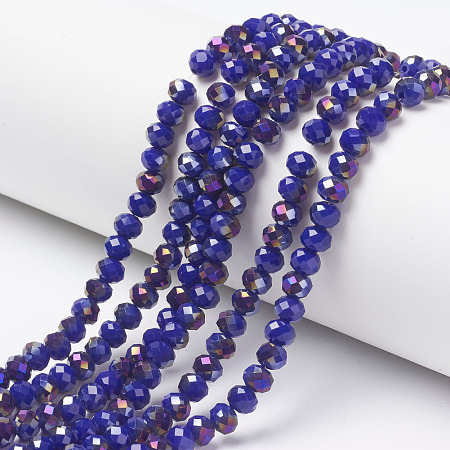 Arricraft Electroplate Opaque Glass Beads Strands, Half Purple Plated, Faceted, Rondelle, Dark Blue, 8x6mm, Hole: 1mm; about 72pcs/strand, 16.14 inches(41cm)