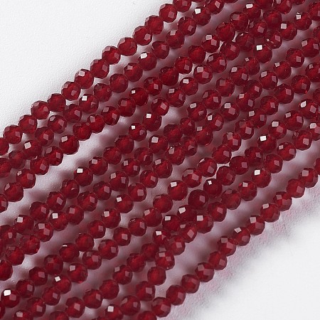 ARRICRAFT Glass Beads Strands, Faceted, Round, Dark Red, 2x2mm, Hole: 0.4mm, about 193~197pcs/strand, 14.17 inches~15.51 inches(36~39.4cm)