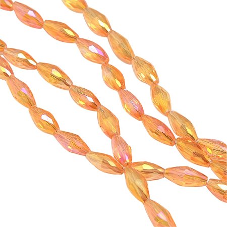 NBEADS 10 Strands Rainbow Plated OrangeRed Electroplate Crystal Faceted Rice Glass Beads Strands with 4x9mm,Hole: 1mm,about 58pcs/strand