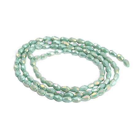 NBEADS 1 Strand AB Color Plated Faceted Drop CadetBlue Glass Beads Strands with 5x3mm, Hole:1mm,about 100pcs/strand