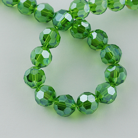 Honeyhandy Electroplate Glass Bead Strands, Pearl Luster Plated, Faceted, Round, Green, 8x7mm