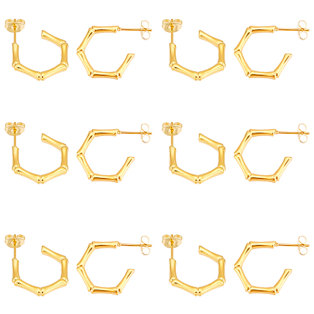 DICOSMETIC 6Pair Stainless Steel Half Hoop Earrings Bamboo Stud Earrings Golden Color Open Chunky Hoop Earrings Set for Women Earring Jewelry Making
