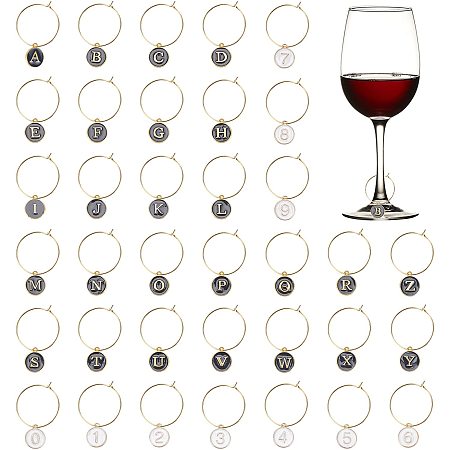 SUPERFINDINGS 46Pcs 2 Styles Wine Glass Charms Wine Glass Rings Tags Metal Letters Glass Charm for Stem Glasses Wine Cocktail Champagne Party Favors Decorations