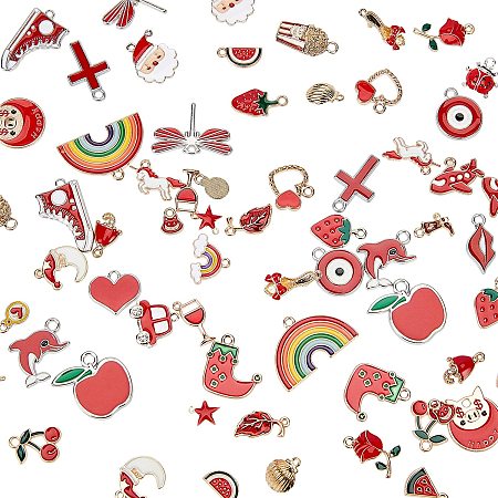 NBEADS Mixed 35 Pcs Alloy Enamel Pendants Red Theme Enamel Charms for DIY Crafting Bracelet Earring Jewelry Making Accessories