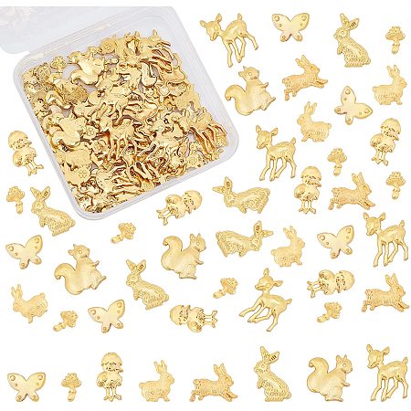 OLYCRAFT 96Pcs Animal Themed Resin Filler 8-Style Alloy Epoxy Resin Supplies Rabbit Squirrel Butterfly Mushroom Chick Sika Deer Filling Accessories for Nail Art Resin Making – Golden