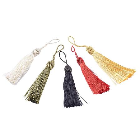 NBEADS 10 Pcs Random Mixed Color 3.5 inch Nylon Tassel Pendants, Handmade Soft Tassels with Cord Loop for DIY Projects, Jewelry Making, Decoration, Bookmarks