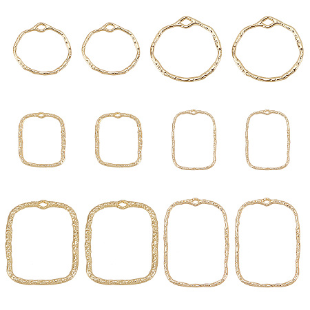 SUNNYCLUE 36Pcs 6 Styles Alloy Open Back Bezel Pendants, For DIY UV Resin, Epoxy Resin, Pressed Flower Jewelry, Rectangle & Ring, Light Gold, 21.5~46x17~32.5x1.5~2mm, Hole: 3~1.5mm, 6pcs/style