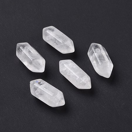 Honeyhandy Natural Quartz Crystal Double Terminal Pointed Pendants, Faceted Bullet Charm, 18.5~20x8~9x8~9mm, Hole: 1.5mm