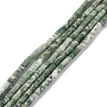 Natural Green Spot Jasper Beads Strands, Column, 13x4mm, Hole: 1.4mm, about 28pcs/strand, 15.18~15.39 inch(38.55~39.1cm)