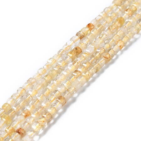 Natural Gold Rutilated Quartz Beads Strands, Faceted, Cube, 2.5x2.5x2.5mm, Hole: 0.7mm, about 170pcs/strand, 15.35''(39cm)