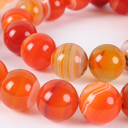 Honeyhandy Natural Gemstone Agate Round Bead Strands, Dyed, Orange Red, 10mm, Hole: 1mm, about 38pcs/strand, 14.96 inch