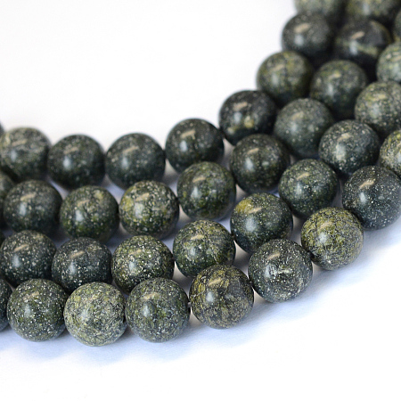 Honeyhandy Natural Serpentine/Green Lace Stone Round Bead Strands, 10~10.5mm, Hole: 1.2mm, about 36pcs/strand, 15.5 inch
