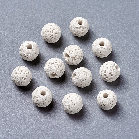 Honeyhandy Unwaxed Natural Lava Rock Beads, for Perfume Essential Oil Beads, Aromatherapy Beads, Dyed, Round, White, 8.5mm, Hole: 1.5~2mm