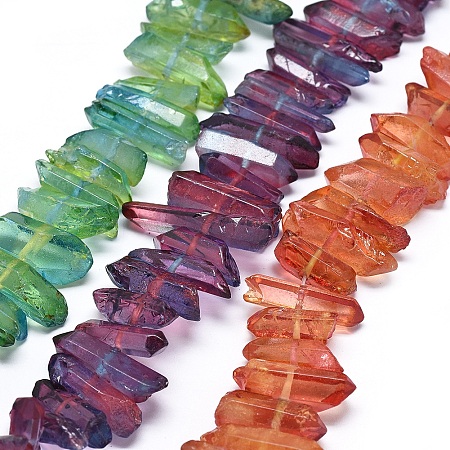 NBEADS Natural Dyed Quartz Pointed Beads Strands, Two Tone Color, Bullet, Mixed Color, 16~35x3~9mm, Hole: 0.8mm; about 35~39pcs/strand, 7.4