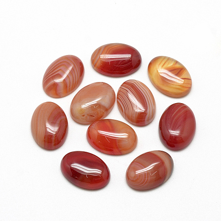 Honeyhandy Natural Striped Agate/Banded Agate Cabochons, Dyed, Oval, Red, 18x13x5mm