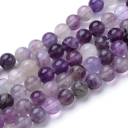 Honeyhandy Natural Fluorite Beads Strands, Round, Purple, 6~6.5mm, Hole: 1mm, about 63pcs/strand, 15.5 inch