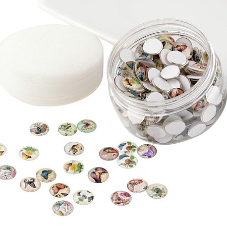 ARRICRAFT 1 Box(about 200pcs) 12mm Mixed Color Printed Half Round/Dome Glass Cabochons for Jewelry Making (Butterfly)