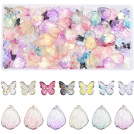 BENECREAT 208PCS Transparent Spray Painted Glass Charms Butterfly Petal Glass Bead Pendent for Earring Bracelet Jewelry Making, Hole: 0.8mm/1mm
