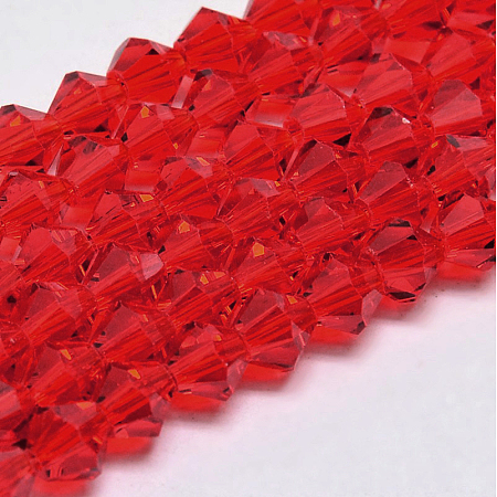 Honeyhandy Imitate Austrian Crystal Bicone Glass Beads Strands, Grade AA, Faceted, Red, 3x3mm, Hole: 1mm, about 120~125pcs/strand, 14.8 inch
