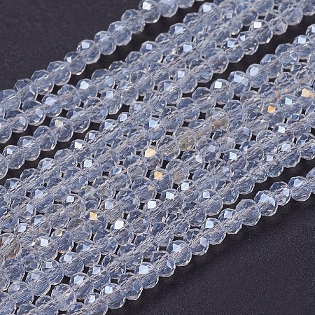 Honeyhandy Electroplate Glass Beads Strands, Full Rainbow Plated, Faceted, Rondelle, Clear, 3x2mm, Hole: 0.8mm, about 185~190pcs/strand, 14.9~17.3 inch(38~44cm)
