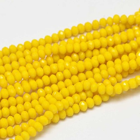 Honeyhandy Faceted Rondelle Glass Beads Strands, Yellow, 3.5x2.5~3mm, Hole: 0.8mm, about 125~128pcs/strand, 13.7~14.1 inch(35~36cm)