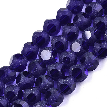 ARRICRAFT Transparent Glass Beads Strands, Faceted(6 Facets), Frosted Round, Dark Slate Blue, 8x7.5mm, Hole: 1.4mm; about 68~73pcs/strand, 20.08 inches~21.65 inches(51~55cm)