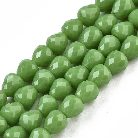 ARRICRAFT Opaque Solid Color Glass Beads Strands, Faceted, Teardrop, Yellow Green, 4.5~5x4x4mm, Hole: 1mm, about 97~101pcs/strand, 16.54~18.5 inches(42~47cm)