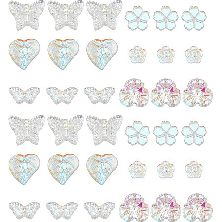Pandahall Elite 120pcs 6 Styles Butterfly Beads, Flower Leaf Glass Beads Animal Plant Charms Crystal Pendants Spacers for Spring Summer Earring Bracelet Necklace Jewelry Making Decorations