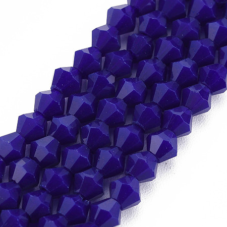 ARRICRAFT Opaque Solid Color Glass Beads Strands, Imitation Jade, Faceted, Bicone, Dark Blue, 4.5x4mm, Hole: 1mm, about 92~96pcs/strand, 13.78~14.37 inch