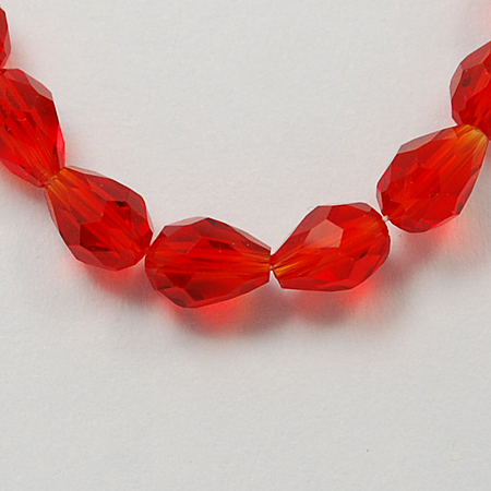 Honeyhandy Glass Beads Strands, Faceted, teardrop, Red, 11x8mm, Hole: 1mm, about 60pcs/strand, 28 inch