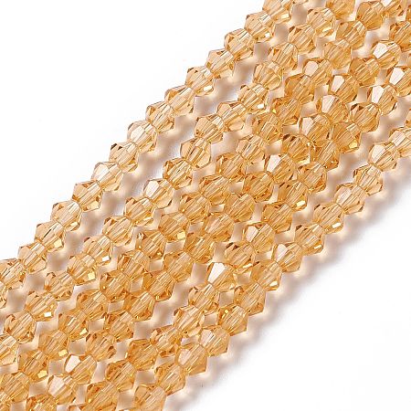 Honeyhandy Imitation Austrian Crystal 5301 Bicone Beads, Faceted Glass Beads Strands, Gold, 3x3~3.5mm, Hole: 0.5mm, about 125~130pcs/strand, 15.5 inch