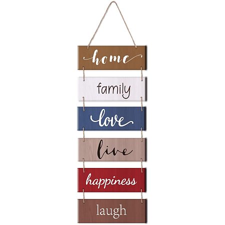 Arricraft 1 Set Family Love Happiness Wooden Hanging Sign Decorative Plaque Rustic Connected Wall-Mounted Hanging Slatted Sign Wall Art for Bedroom Entryway Farmhouse Decor 35.4x11.8in