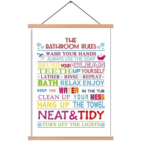 Arricraft The Bathroom Rules Cotton Linen Hanging Painting Motivational Saying Art Print Inspirational Word Poster Perfect Print for Bathroom Bedroom Living Room Home Office Decoration 44x28cm
