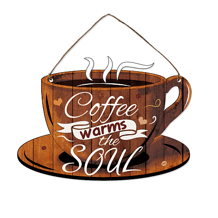 NBEADS Coffee Decor Sign, Coffee Hanging Wall Sign Plaque Rustic Cafe Wall Decor with Word Coffee Warms The Soul for Coffe Bar Tea Shop Store Window Restaurants Decoration,17.5×24.5cm