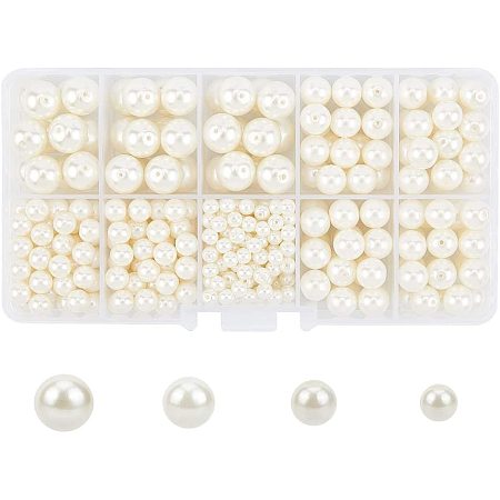 PandaHall Elite 404 Pcs 4mm/6mm/8mm/10mm Glass Pearl Bead Round Loose Spacer Beads for Earring Bracelet Jewelry DIY Craft Making Beige