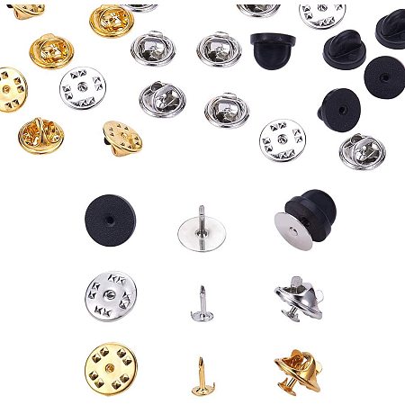 Arricraft 120 Sets 3 Styles Tie Tacks Blank Pins with Clutch Back PVC Rubber Butterfly Clutch Tie Tacks Pin Backs Replacement for Lapel Pins Jewelry Making