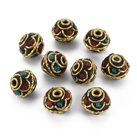 Honeyhandy Polymer Clay Handmade Indonesia Beads, with Brass Findings, Barrel, Golden, Colorful, 12x11mm, Hole: 1.8mm