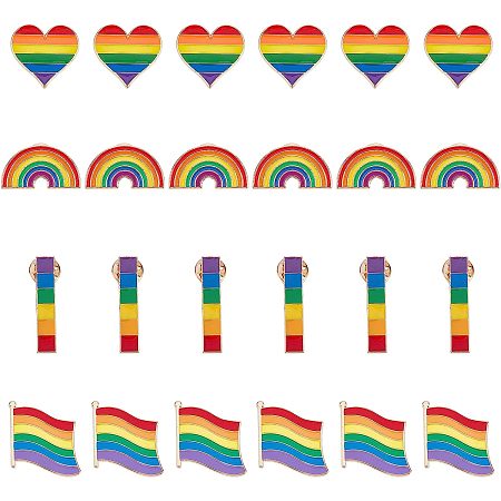 SUNNYCLUE 1 Box 24Pcs 4 Style Pride Enamel Rainbow Flag Heart Rectangle Pins Alloy Pride Rainbow Brooches Pin LGBT Lapel Colorful Brooch Pins for Men Women Clothes Bag Decoration Love Gifts Decor