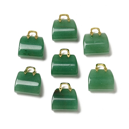 Honeyhandy Natural Green Aventurine Brass Pendants, Handbag Charms, Golden, 27.5x26x12mm, Hole: 6.3x5mm